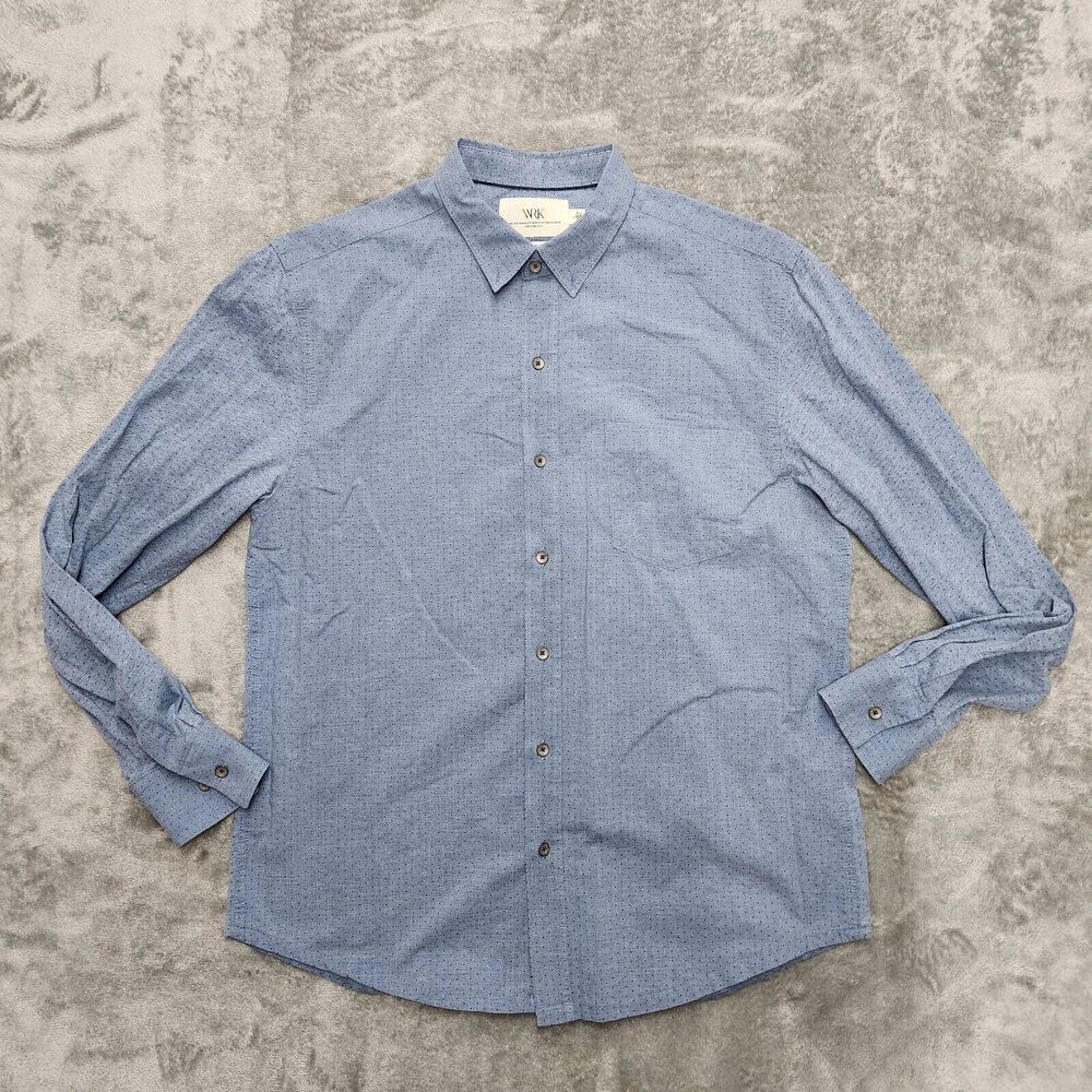Work Rest Karma WRK Men's Blue Poka Dot Long Sleeve Button Up Shirt Size L